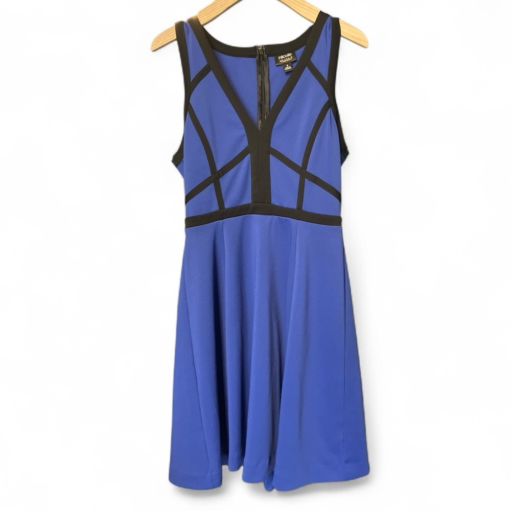 Nicole by Nicole Miller Blue Cage-bodice Fit and Flare Dress S